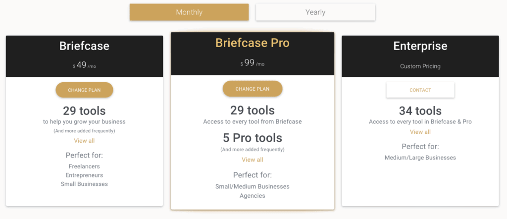 Briefcase Monthly Pricing Plans