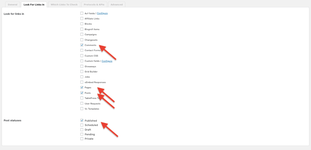 Broken Link Checker Settings 2