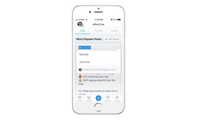The Buffer mobile app on iOS and Android can help you manage your social channels on the go.