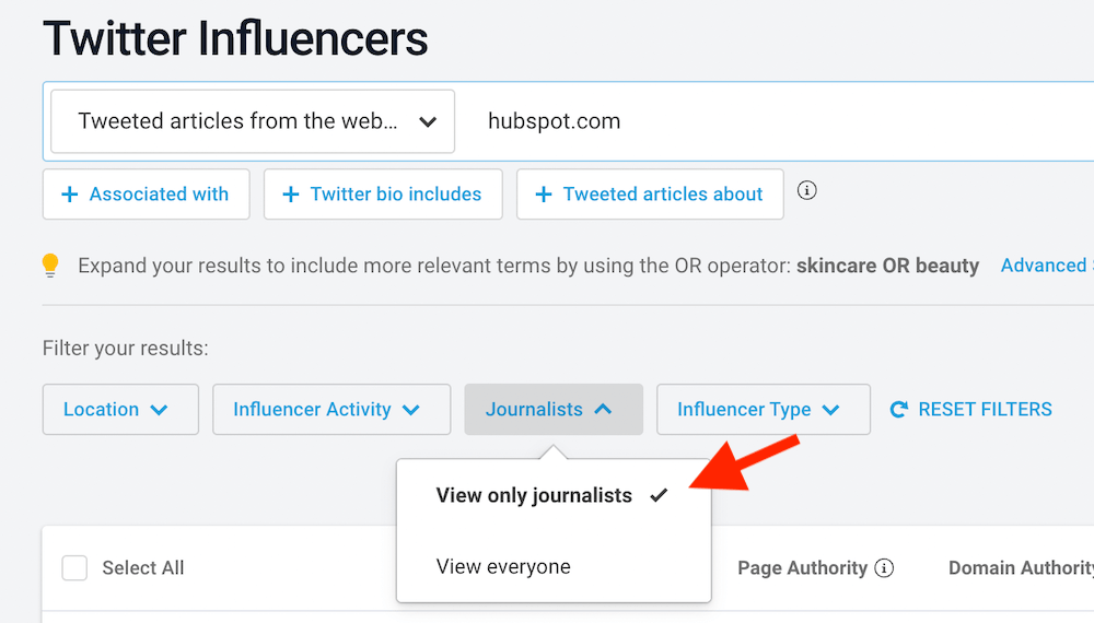 BuzzSumo Journalists Filter