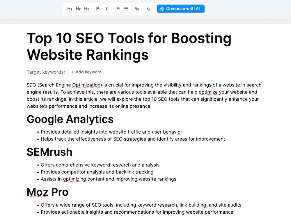 ContentShake Outline - Semrush