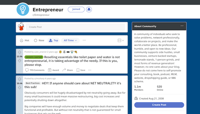 Entrepreneur Subreddit
