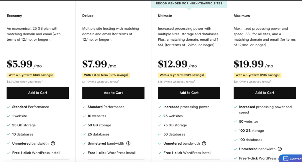 GoDaddy Pricing Plans