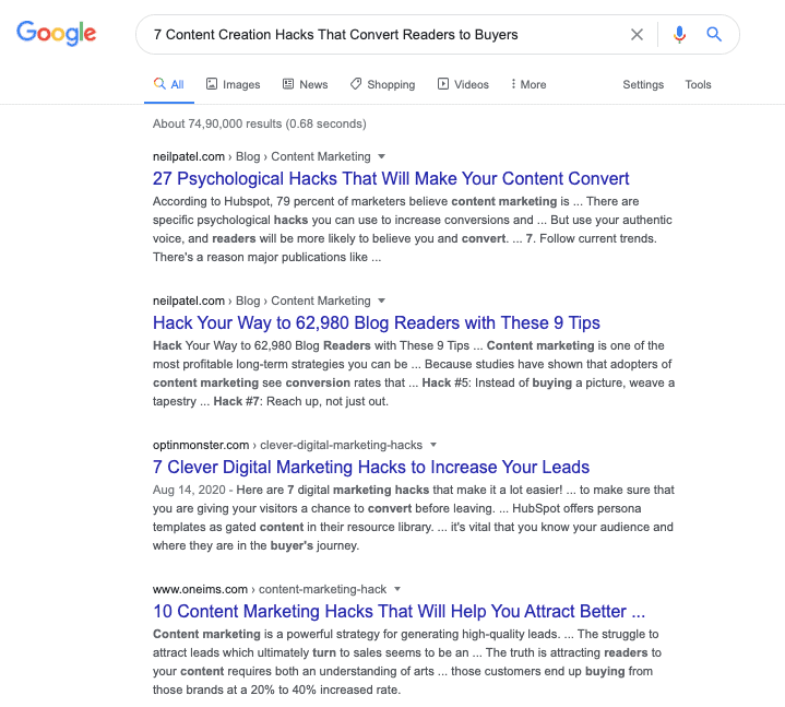 Google SERPs - Content Creation Hacks