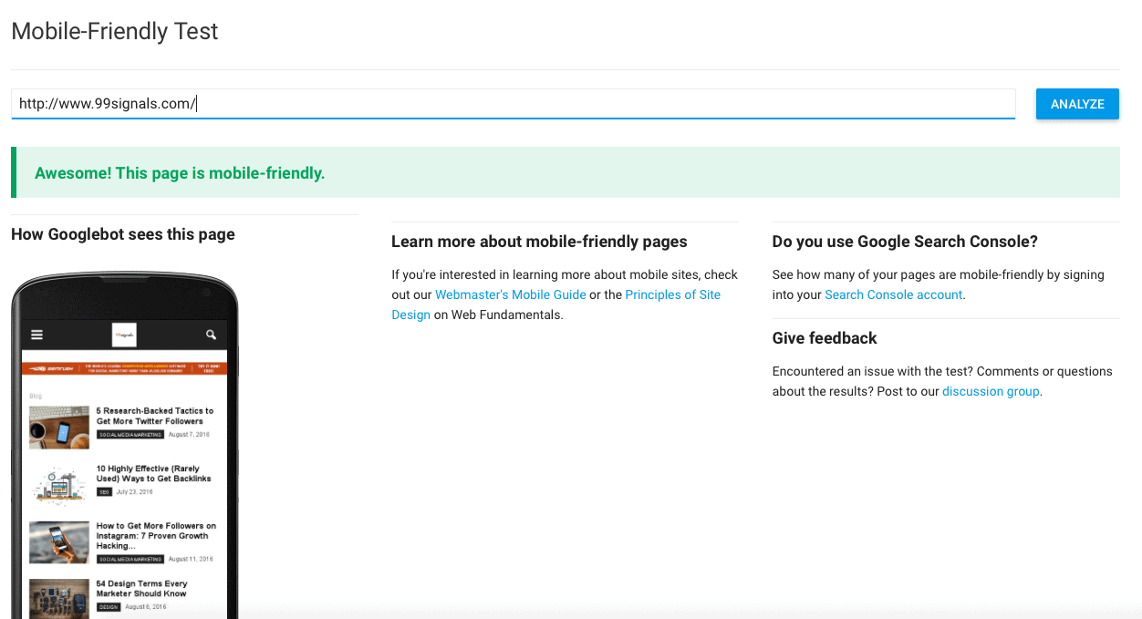 Google's Mobile Friendly Test