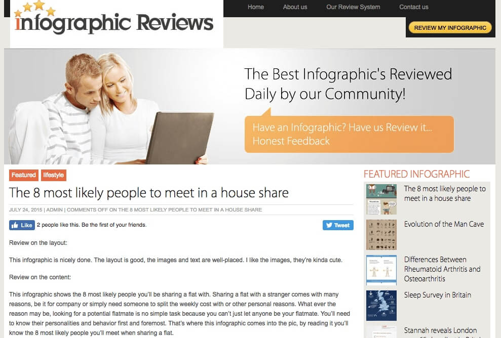 Infographic Submission Sites: Infographics Reviews is a site where you can submit infographics and also get them reviewed.