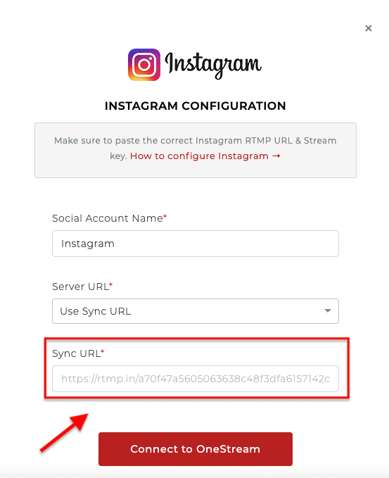 Instagram Configuration (Sync URL) - OneStream Live