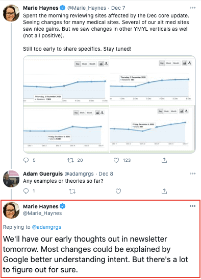 Marie Haynes Tweet - Dec Core Update