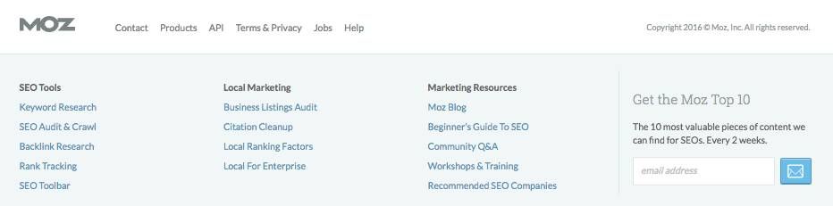 Moz Footer - On-Page SEO Techniques