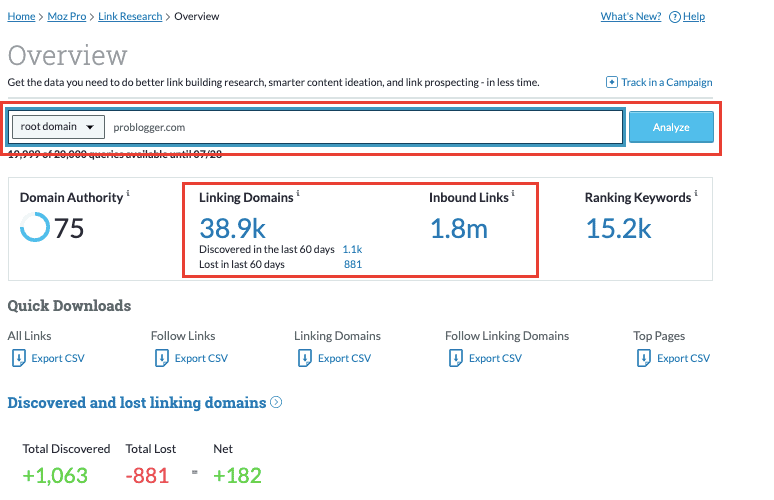 Moz Link Research Overview Report