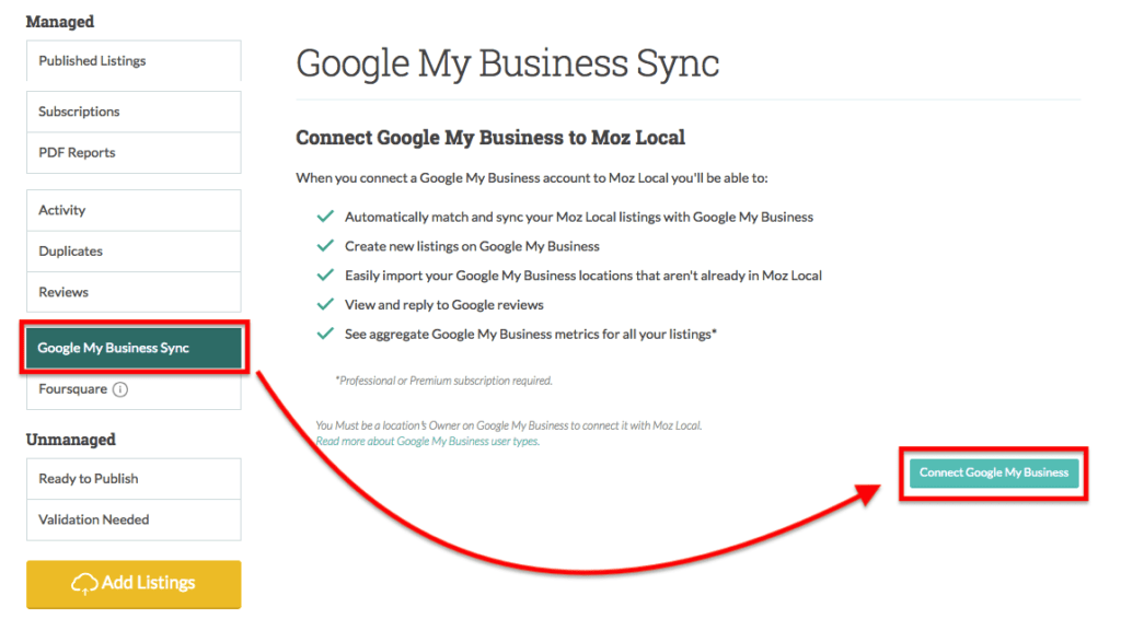 Moz Local - GMB Sync