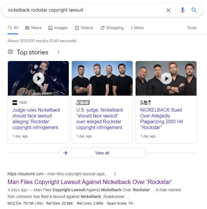 Nickelback Rockstar SERP 2