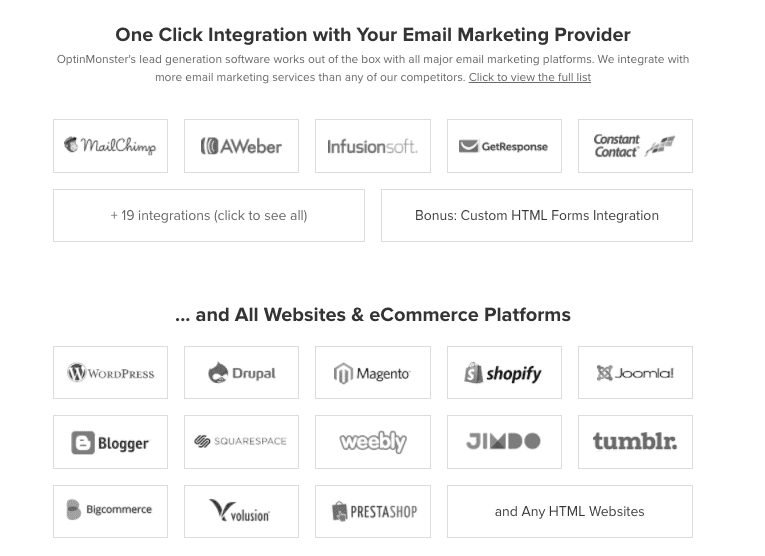 OptinMonster Review - Integrations