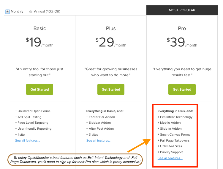 OptinMonster Review - Pricing Plans