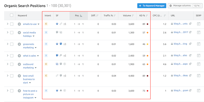 Semrush - Organic Search Positions Report