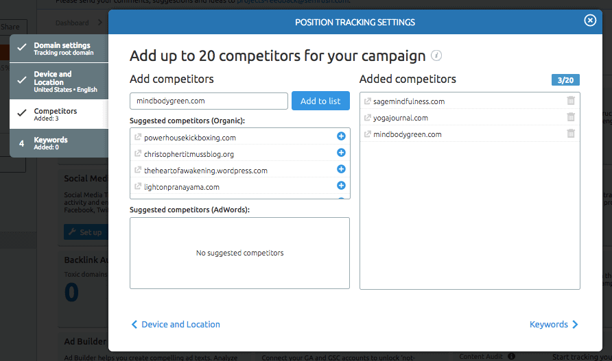 Position Tracking Settings