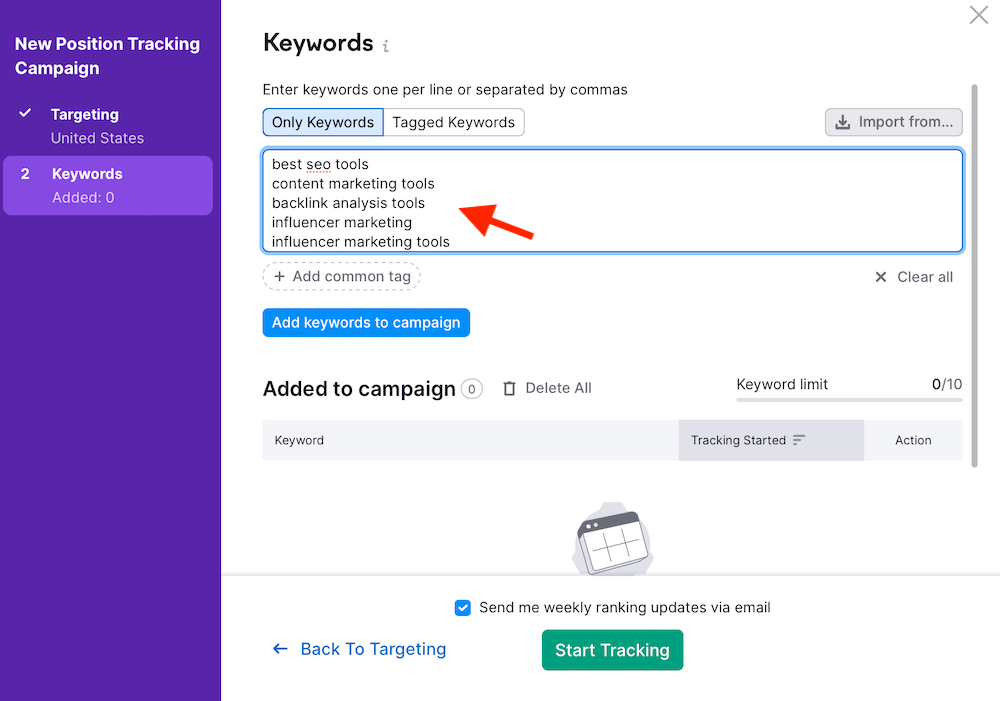 Position Tracking Tool - Settings