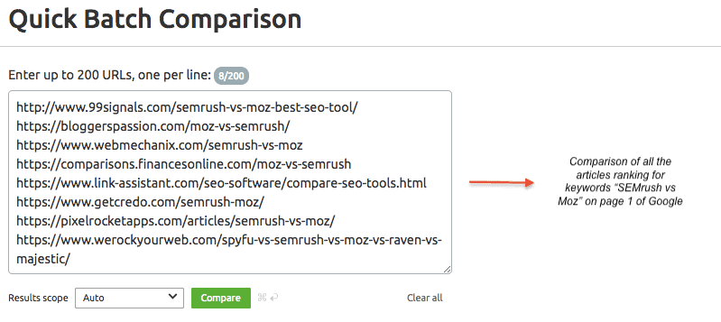 Quick Batch Comparison - SEMrush