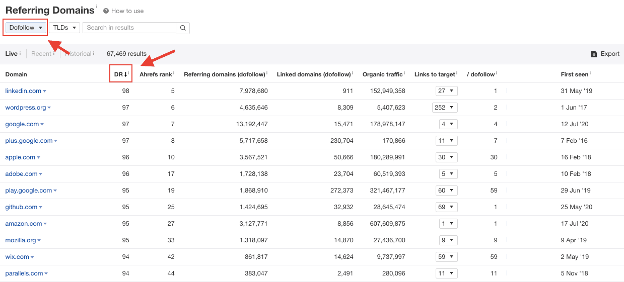 Referring Domains Report - Ahrefs Site Explorer