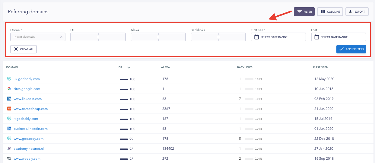 Referring Domains Report - SE Ranking