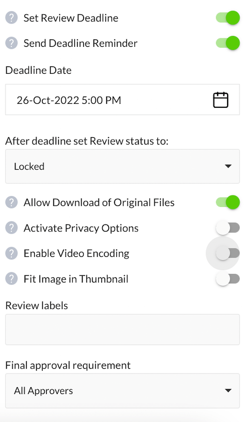 ReviewStudio Deadline Options