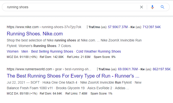 Running Shoes SERP