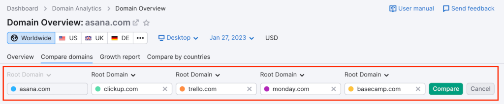 Semrush - Compare Domains