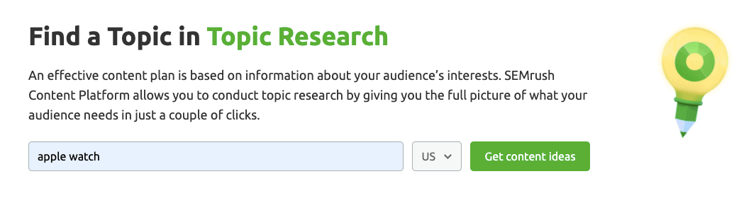 Semrush Content Marketing Toolkit - Topic Research Tool