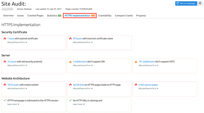 SEMrush HTTPS Report