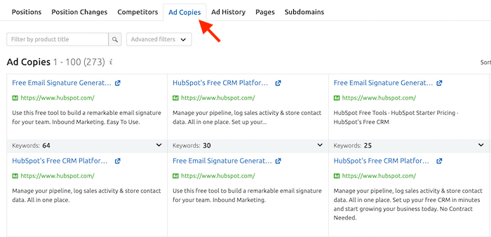 Semrush - HubSpot Ad Copies