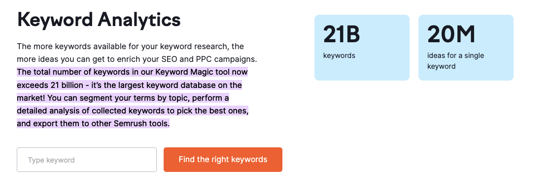 Semrush Keyword Database Size