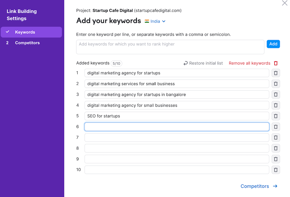 Semrush LBT Settings