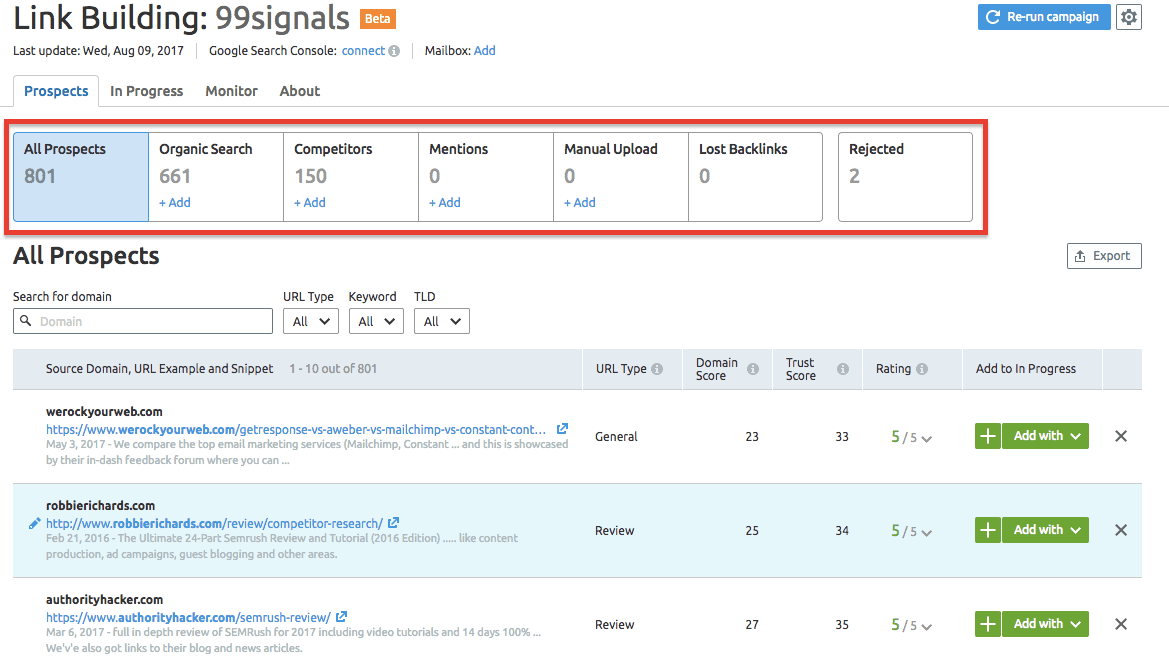 SEMrush Link Building Tool