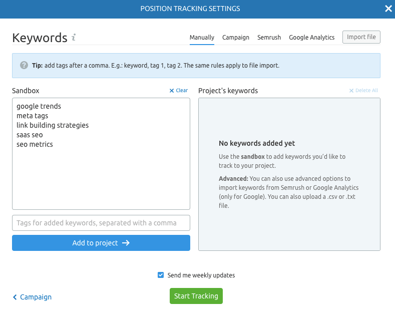 Semrush Position Tracking Setup