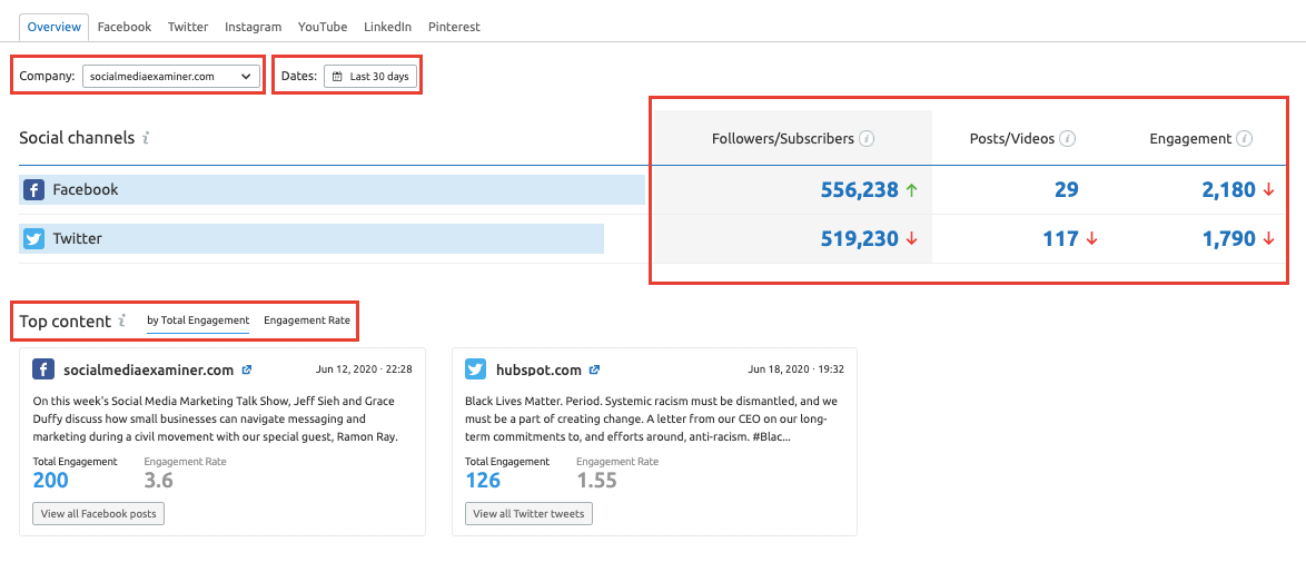 SEMrush SM Overview Report