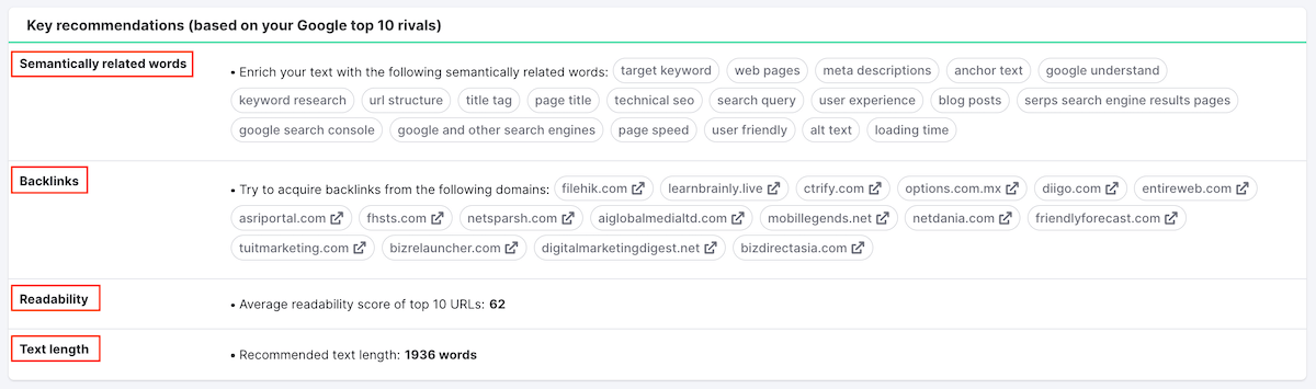 SEO Content Template - Key Recommendations