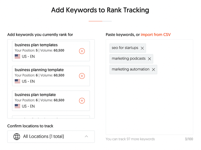 Ubersuggest - Keywords to Track