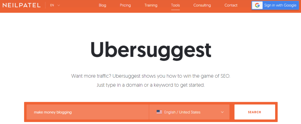 Ubersuggest SEO tool