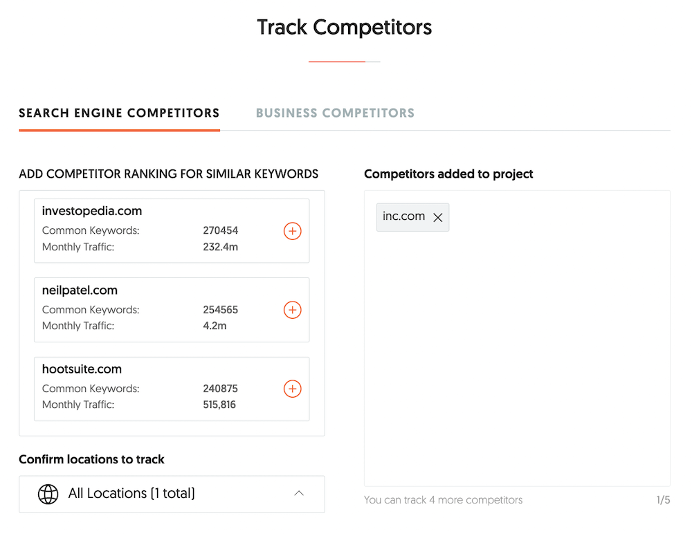 Ubersuggest - Track Competitors